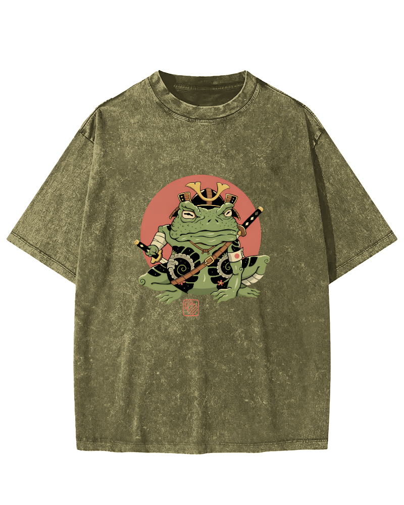 Japanese Funny Frog Pattern Vintage Distressed T-shirt-Zazasy