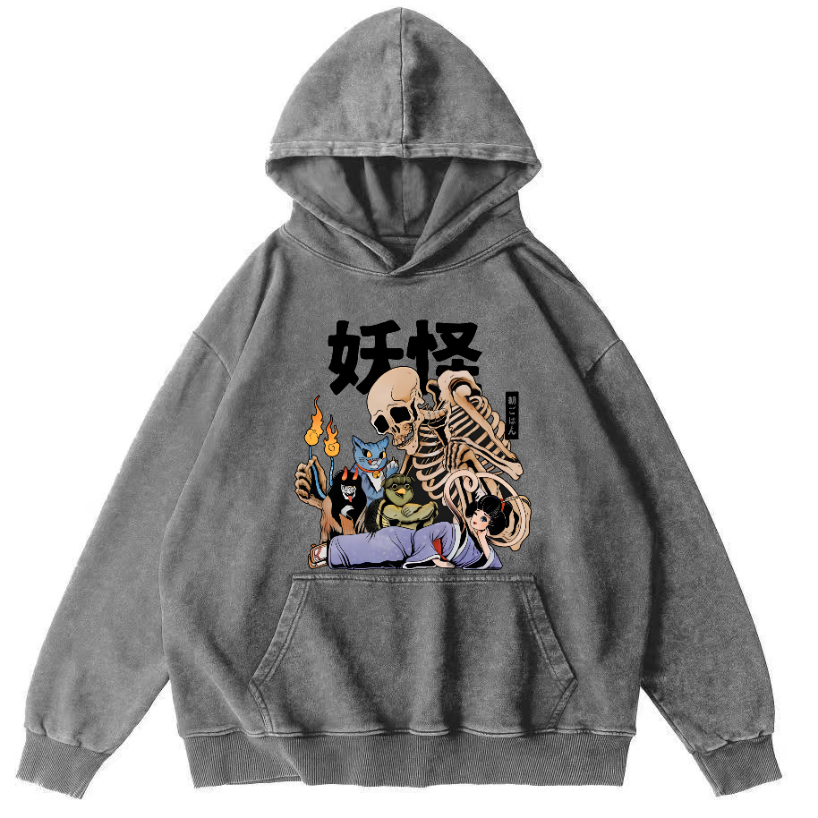 Skeleton Monster Japanese Vintage Distressed Hoodie-Zazasy