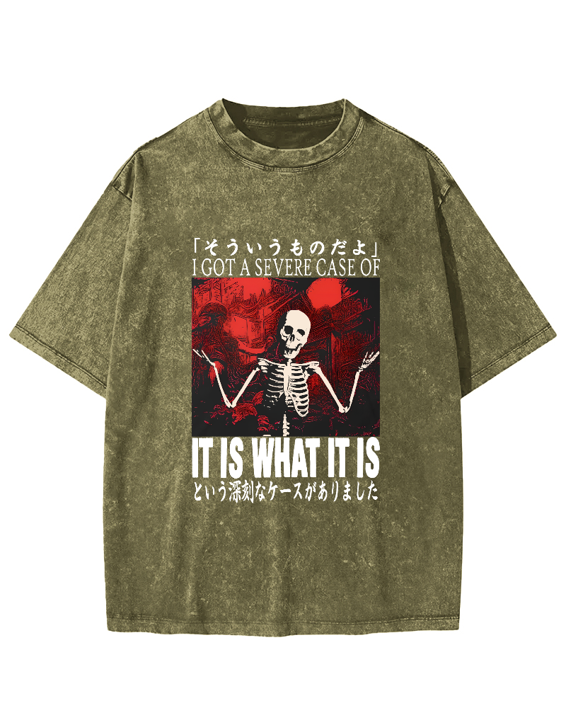 Japanese Style Skull Pattern Vintage Distressed T-shirt-Zazasy