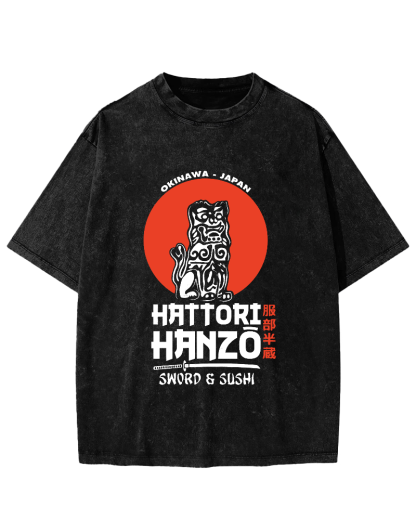 Japanese lion Pattern Vintage Distressed T-shirt-Zazasy