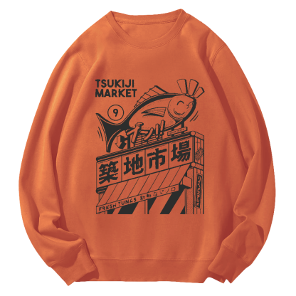 Tsukiji Seafood Market Round Neck Sweatshirt-Zazasy
