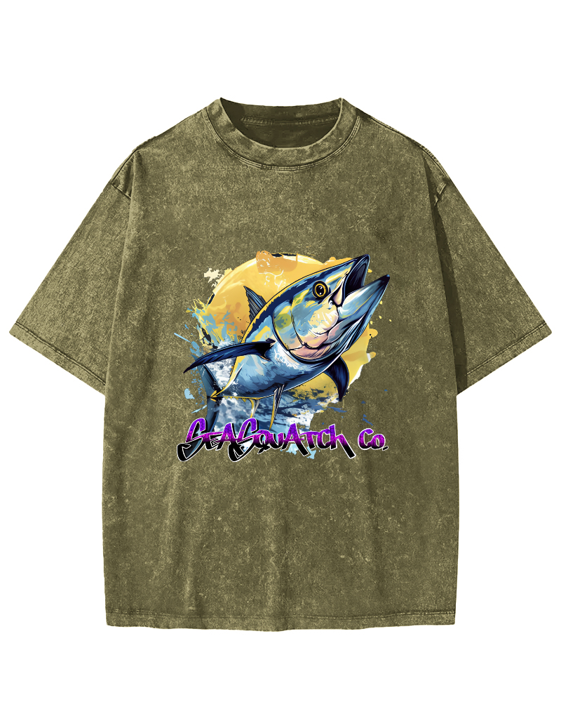 Japanese Tuna Pattern Vintage Distressed T-shirt-Zazasy
