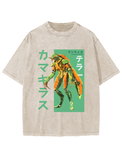 Mantis Monster Japanese Style Vintage Washed T-shirt-Zazasy