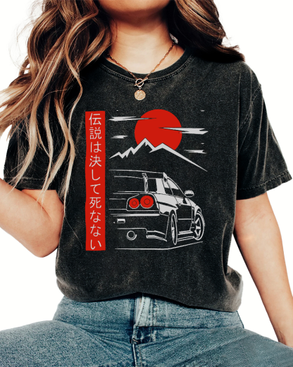 Japanese Style Scenery Vintage Washed T-shirt-Zazasy