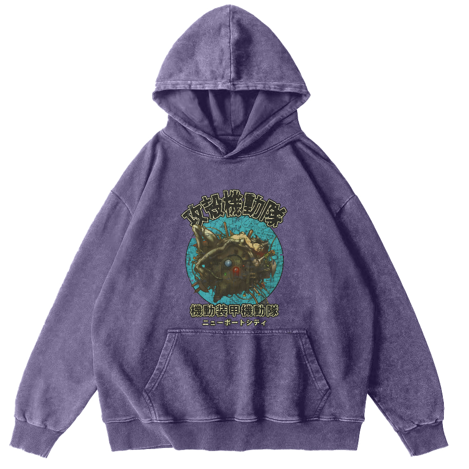 Mobile Armored Mechanical Team Vintage Washed Hoodie-Zazasy