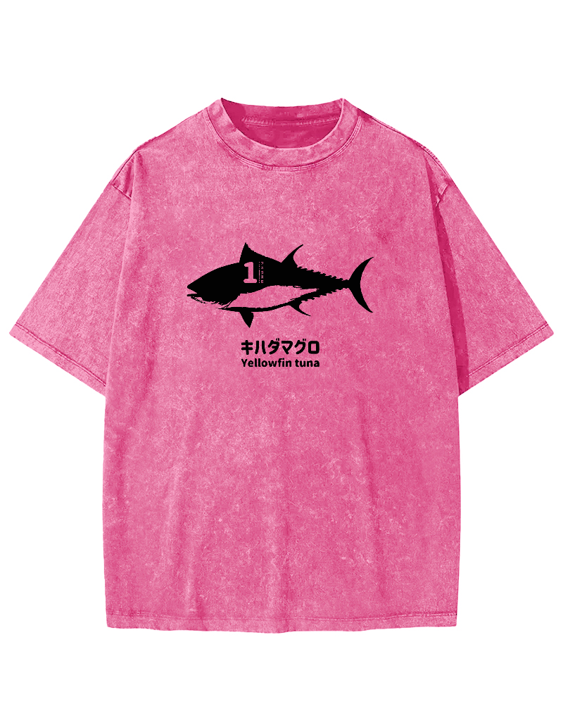 Japanese No.1 Fish Pattern Vintage Distressed T-shirt-Zazasy