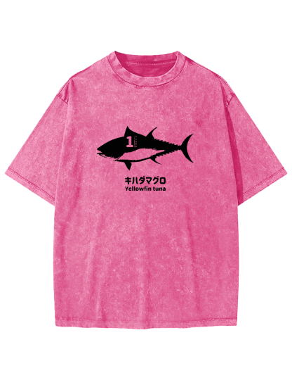 Japanese No.1 Fish Pattern Vintage Distressed T-shirt-Zazasy