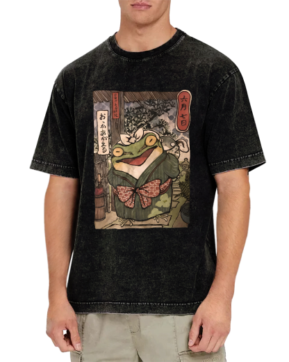 A Warm Family Of Frogs Vintage Washed T-shirt-Zazasy
