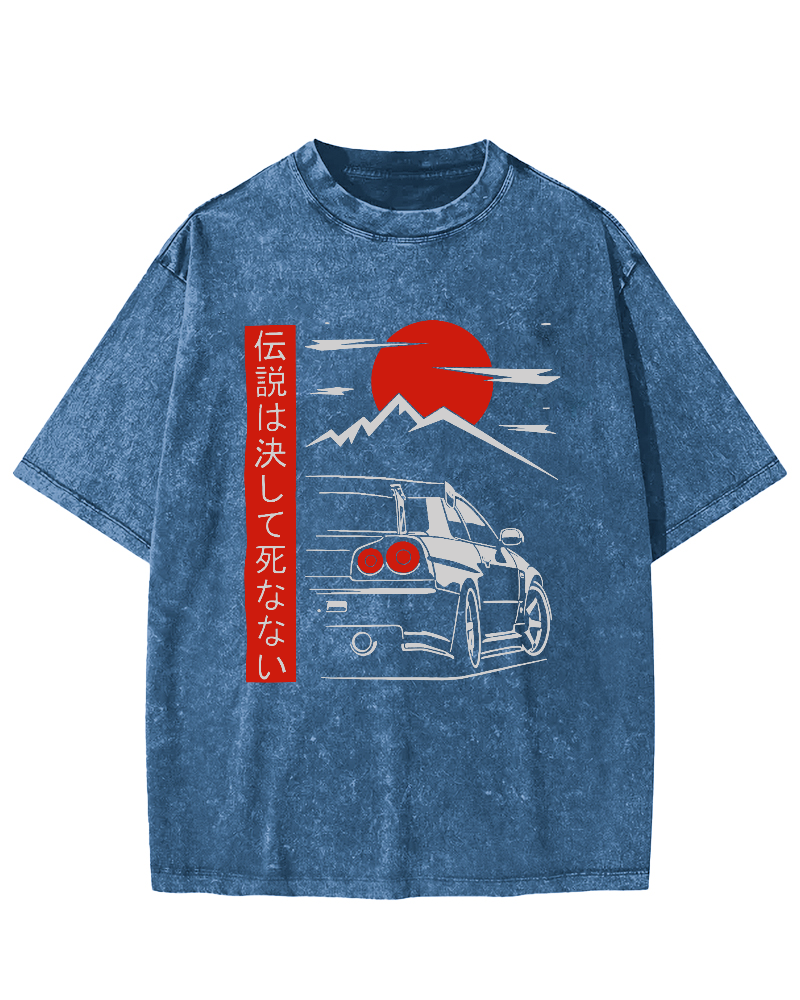 Japanese Style Scenery Vintage Washed T-shirt-Zazasy