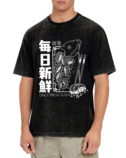 Fresh Sushi Daily Vintage Washed T-shirt-Zazasy