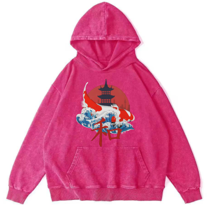 Japanese Style Koi With Font Vintage Distressed Hoodie-Zazasy