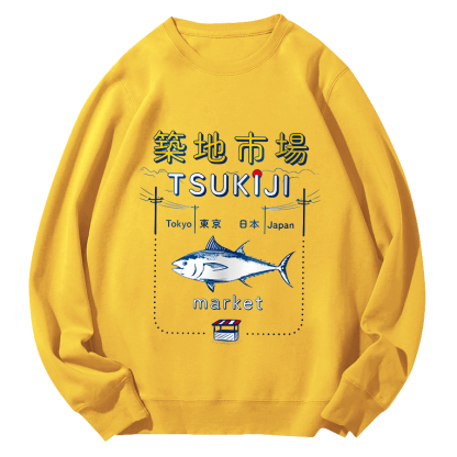 Tuna at The Tsukiji Market in Japan Round Neck Sweatshirt-Zazasy