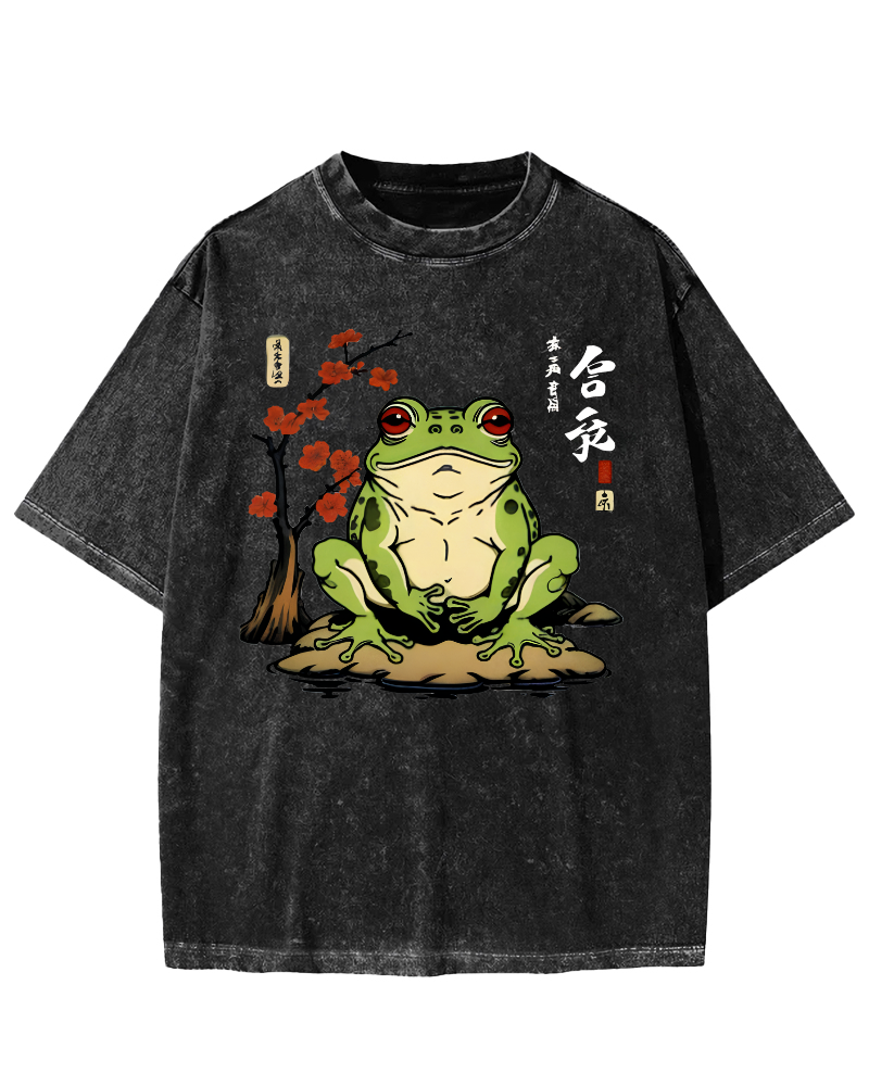 Frog From The Edo Period Vintage Washed T-shirt-Zazasy