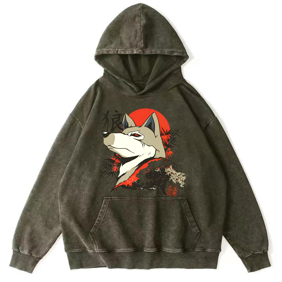 Lone Wolf Japanese Style Vintage Distressed Hoodie-Zazasy