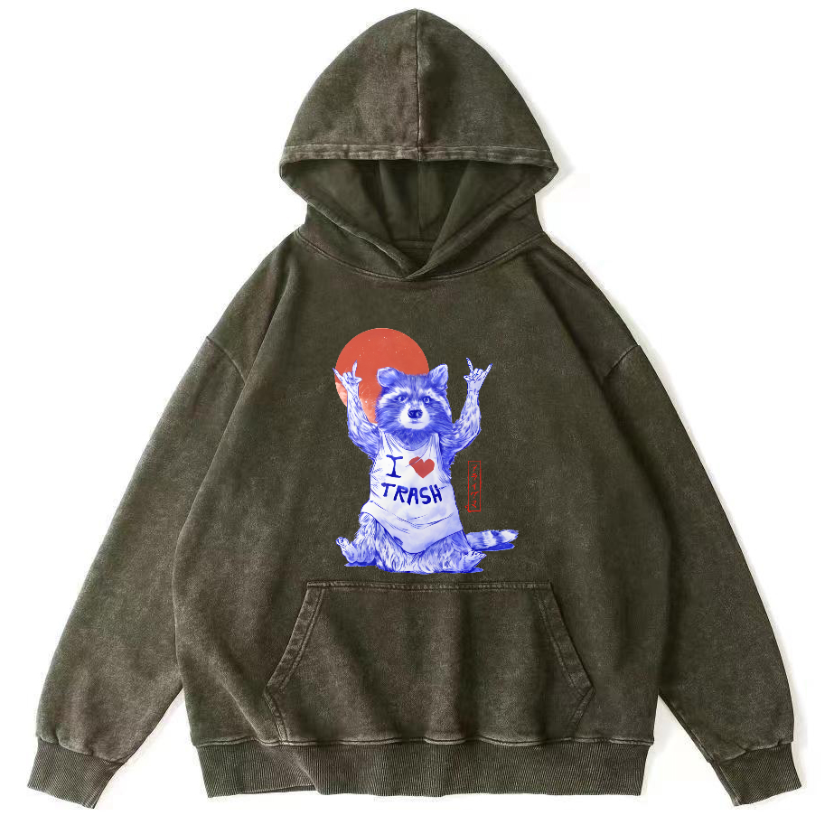 I Love Ttrash Raccoons, Japanese Style Vintage Distressed Hoodie-Zazasy