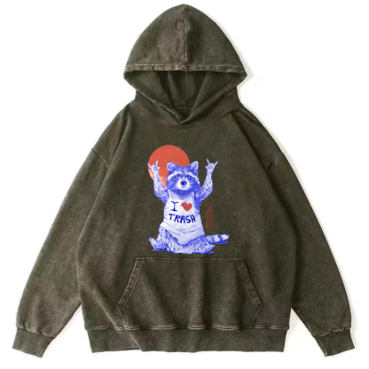 I Love Ttrash Raccoons, Japanese Style Vintage Distressed Hoodie-Zazasy