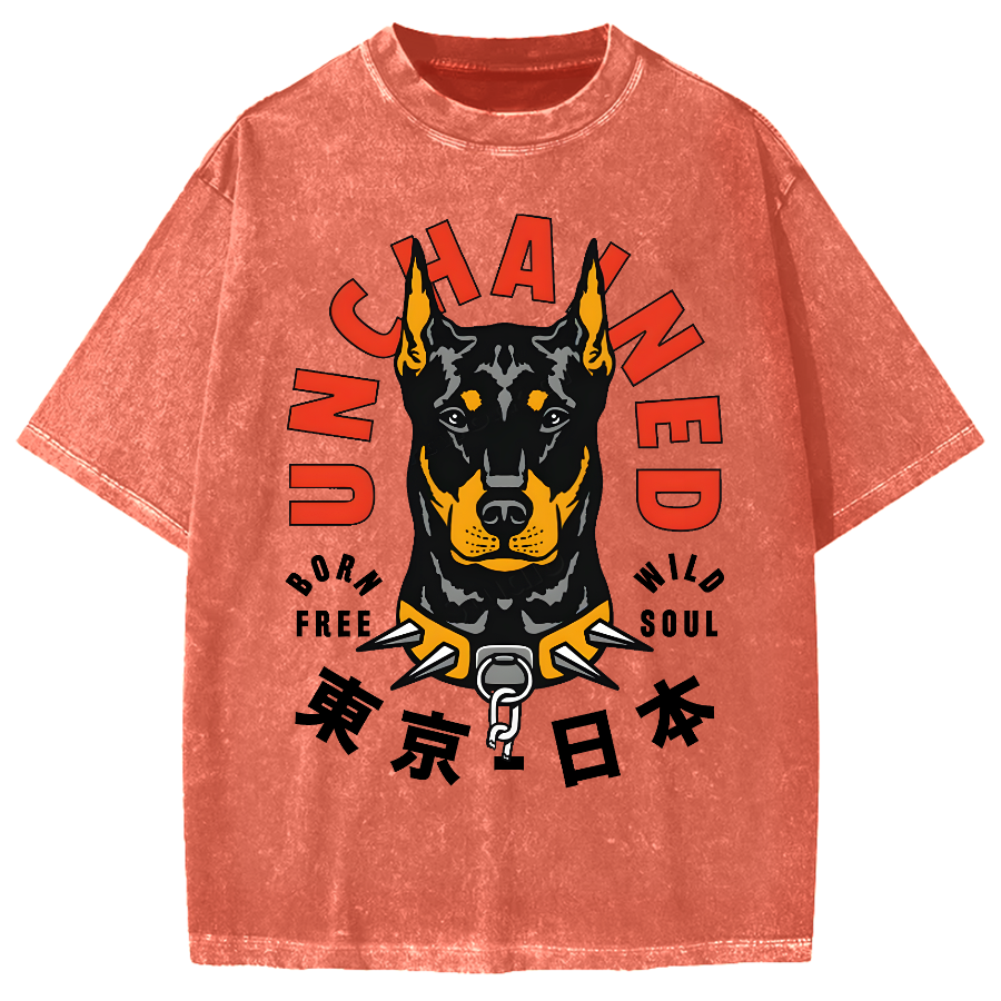 Doberman Pinscher Dog with Unchained Vintage Washed T-shirt