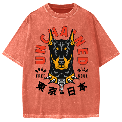 Doberman Pinscher Dog with Unchained Vintage Washed T-shirt