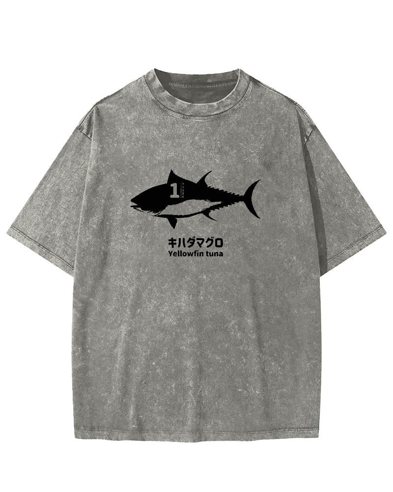Japanese No.1 Fish Pattern Vintage Distressed T-shirt-Zazasy