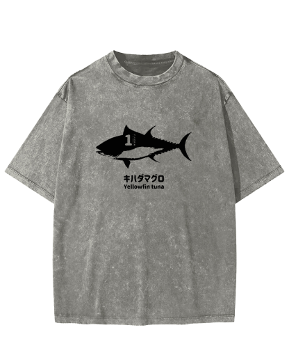 Japanese No.1 Fish Pattern Vintage Distressed T-shirt-Zazasy
