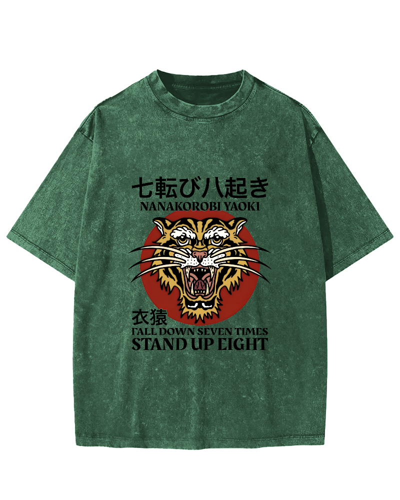 Japanese Tiger Head Pattern Vintage Distressed T-shirt-Zazasy