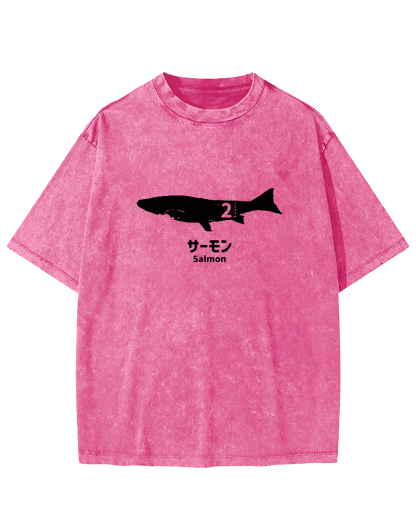 Japanese Script Shark Pattern Vintage Distressed T-shirt-Zazasy