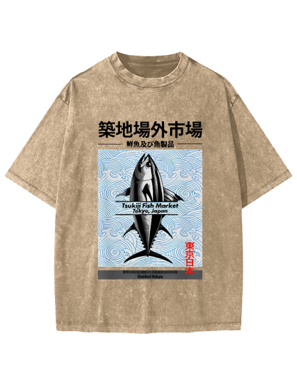 Tokyo Tsukiji Off Market, Japan Vintage Washed T-shirt-Zazasy