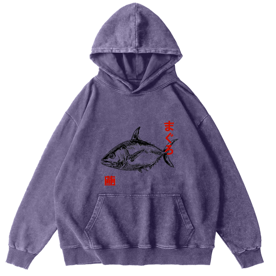 Japanese Tuna Pattern Vintage Distressed Hoodie-Zazasy