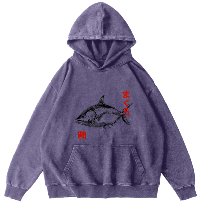 Japanese Tuna Pattern Vintage Distressed Hoodie-Zazasy