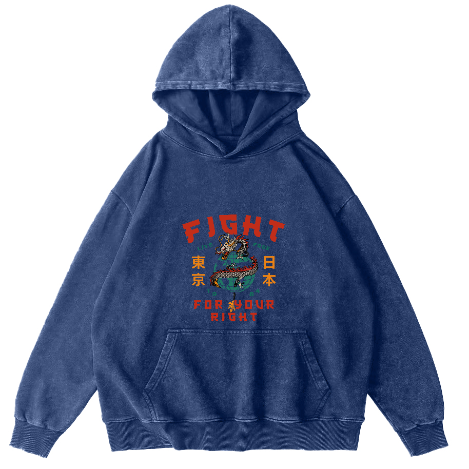 Tokyo Dragon Pattern Japanese Style Vintage Distressed Hoodie-Zazasy