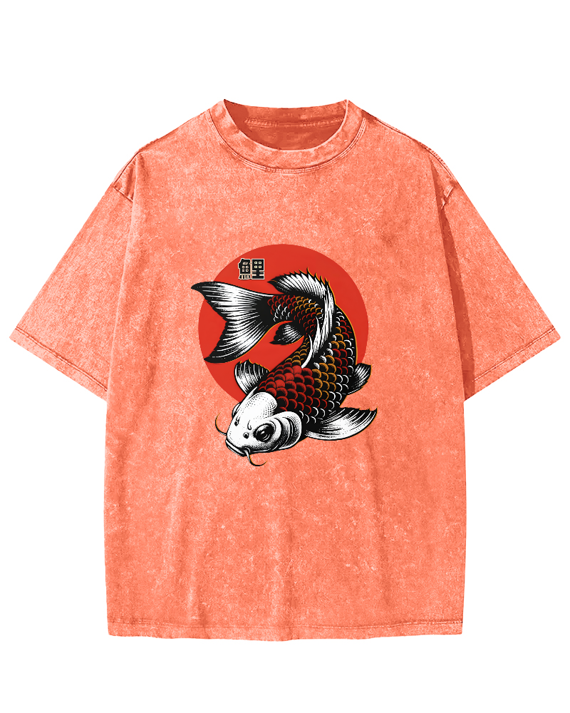 Japanese koi pattern Vintage Distressed T-shirt-Zazasy