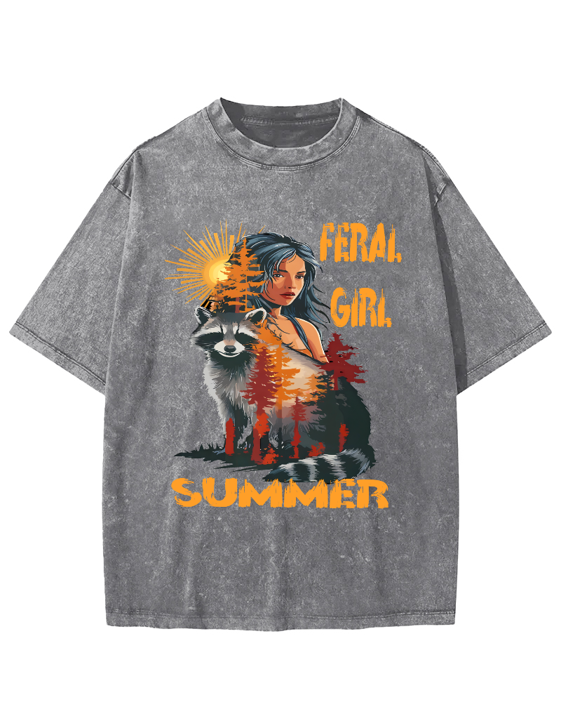 Raccoons In The Forest Vintage Distressed T-shirt-Zazasy