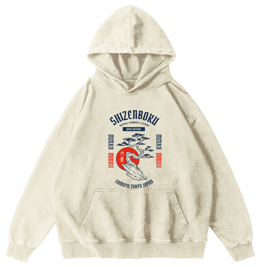 Japanese Style Pine Tree Pattern Vintage Distressed Hoodie-Zazasy