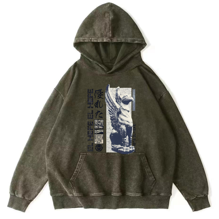 Griffin Retro Vintage Washed Hoodie-Zazasy