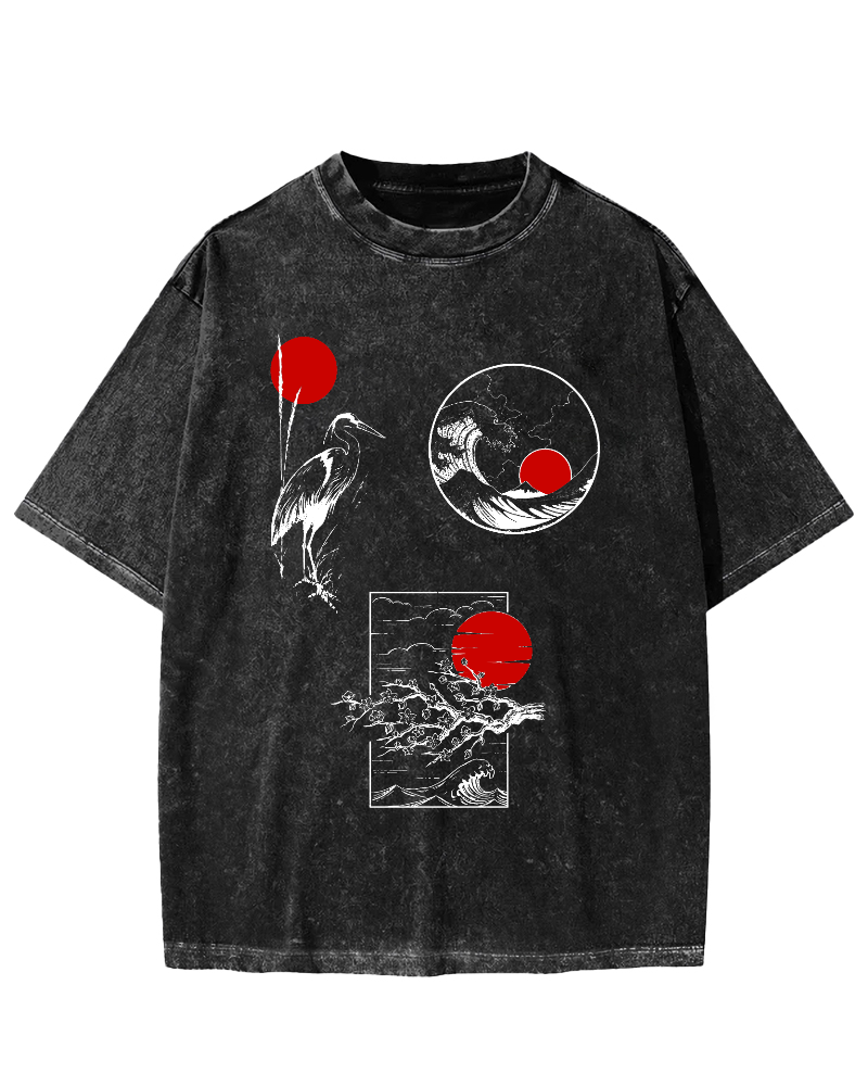 Sunrise Scenery in Japan Vintage Washed T-shirt-Zazasy