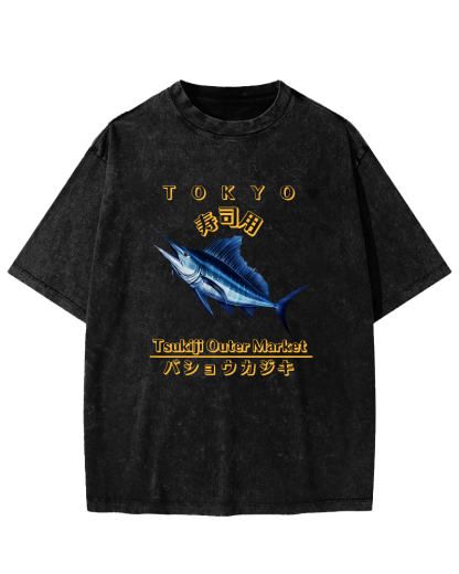 Japanese Sea Fish Sushi Vintage Distressed T-shirt-Zazasy