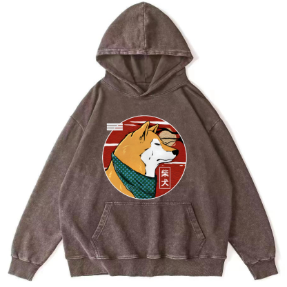 Cute Shiba Inu Vintage Distressed Hoodie-Zazasy