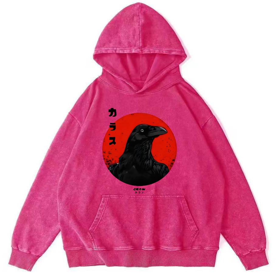 Simple Crow Japanese Style Vintage Distressed Hoodie-Zazasy