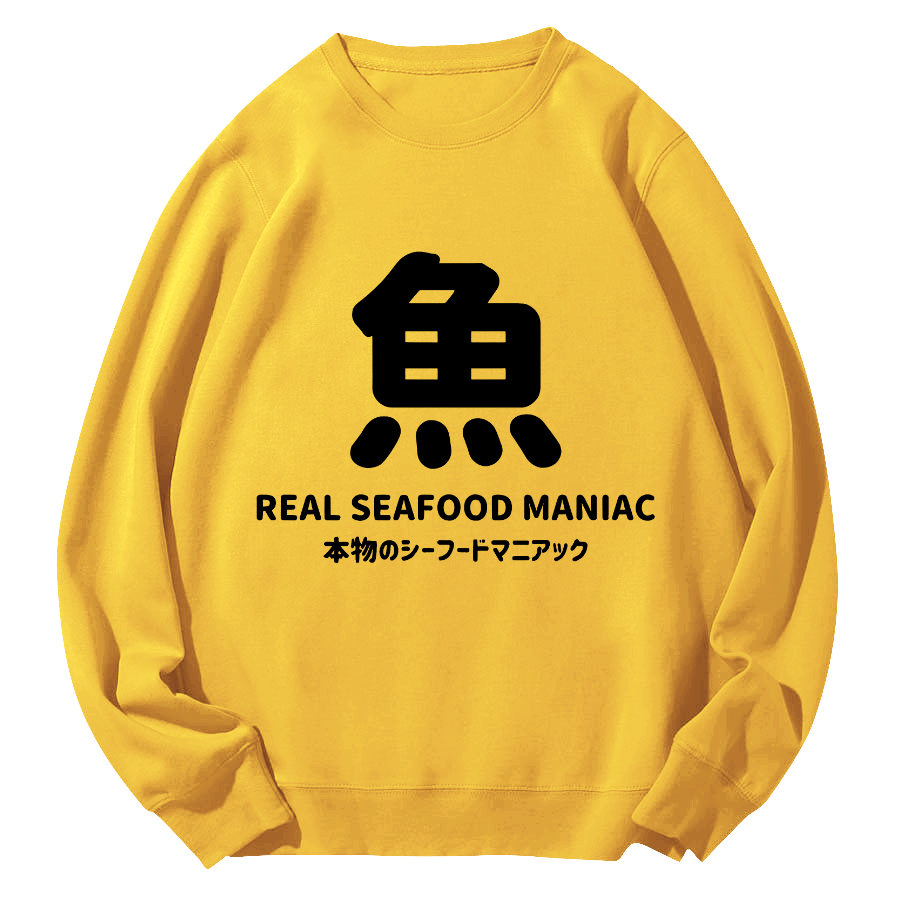 Japanese Fish Script Round Neck Sweatshirt-Zazasy