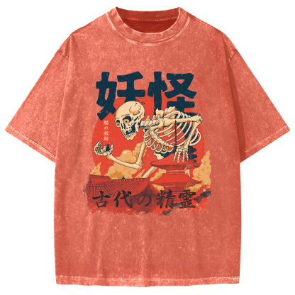 Yokai Monster saves cat, ancient elves Vintage Washed T-shirt