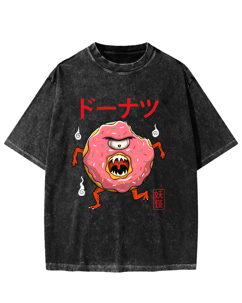Doughnut Monster Vintage Washed T-shirt-Zazasy