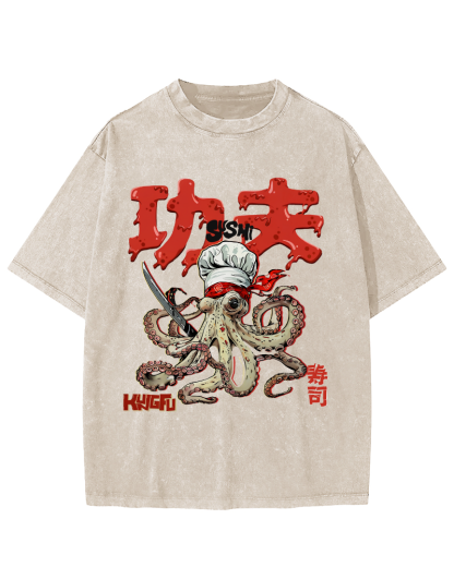 Kung Fu Sushi Japanese Vintage Washed T-shirt-Zazasy