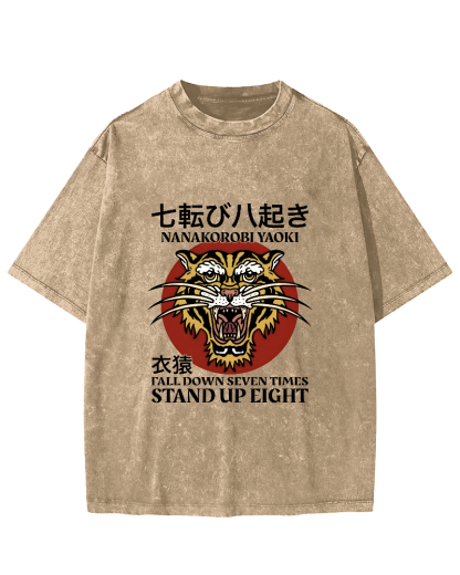Japanese Tiger Head Pattern Vintage Distressed T-shirt-Zazasy