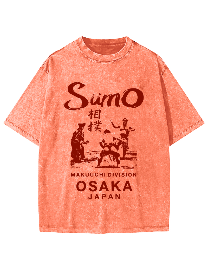 Sumo Wrestling in Japan Vintage Washed T-shirt-Zazasy