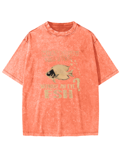 Retro Slogan Fish Pattern Vintage Distressed T-shirt-Zazasy