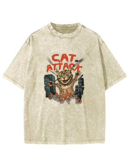 Japanese Cat Pattern Vintage Distressed T-shirt-Zazasy