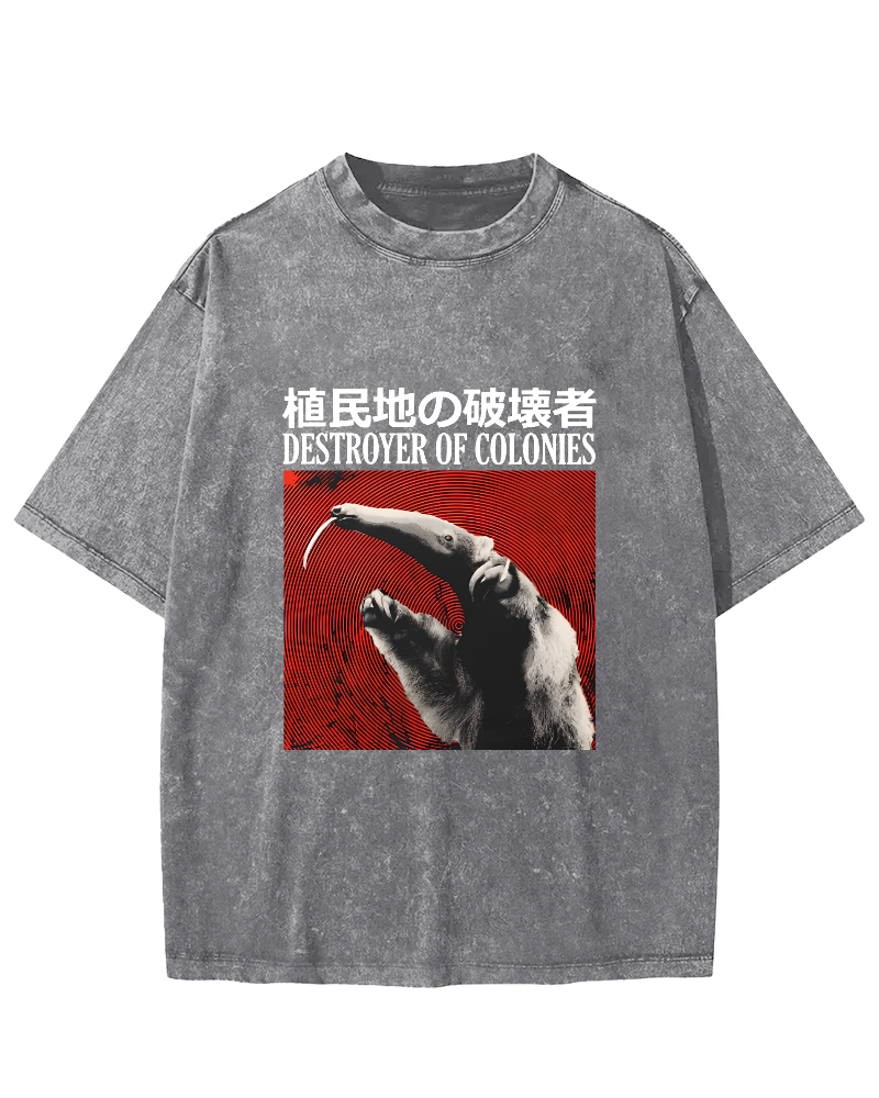 Retro Animal Japanese Style Vintage Distressed T-shirt-Zazasy