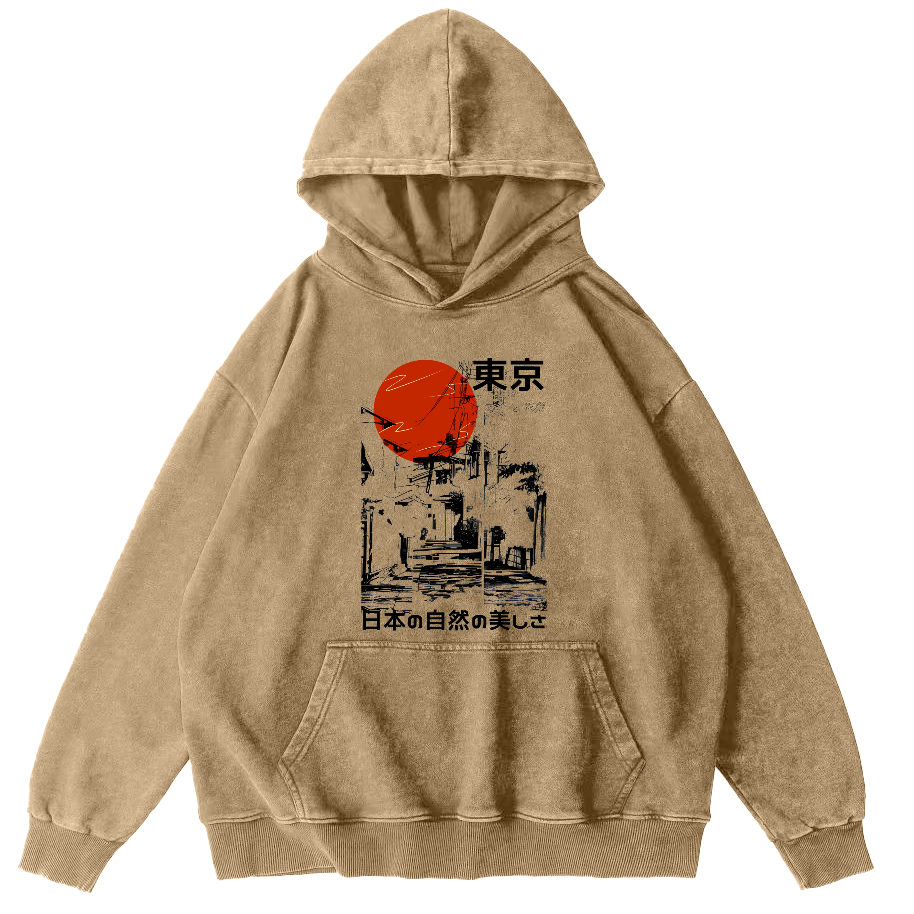 Tokyo's Natural Scenery Vintage Distressed Hoodie-Zazasy
