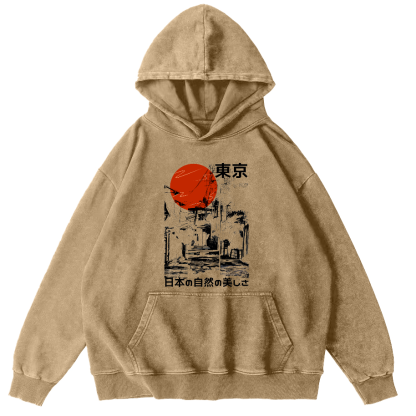 Tokyo's Natural Scenery Vintage Distressed Hoodie-Zazasy