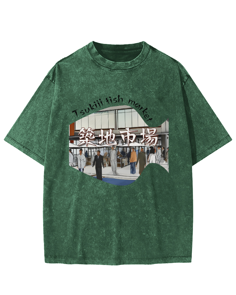 Tokyo Fish Market, Japan Vintage Washed T-shirt-Zazasy